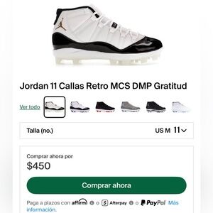 Air Jordan 11 Concord DMP Gratitude Baseball Cleats MCS, Size 11 BNIB FV5415-107